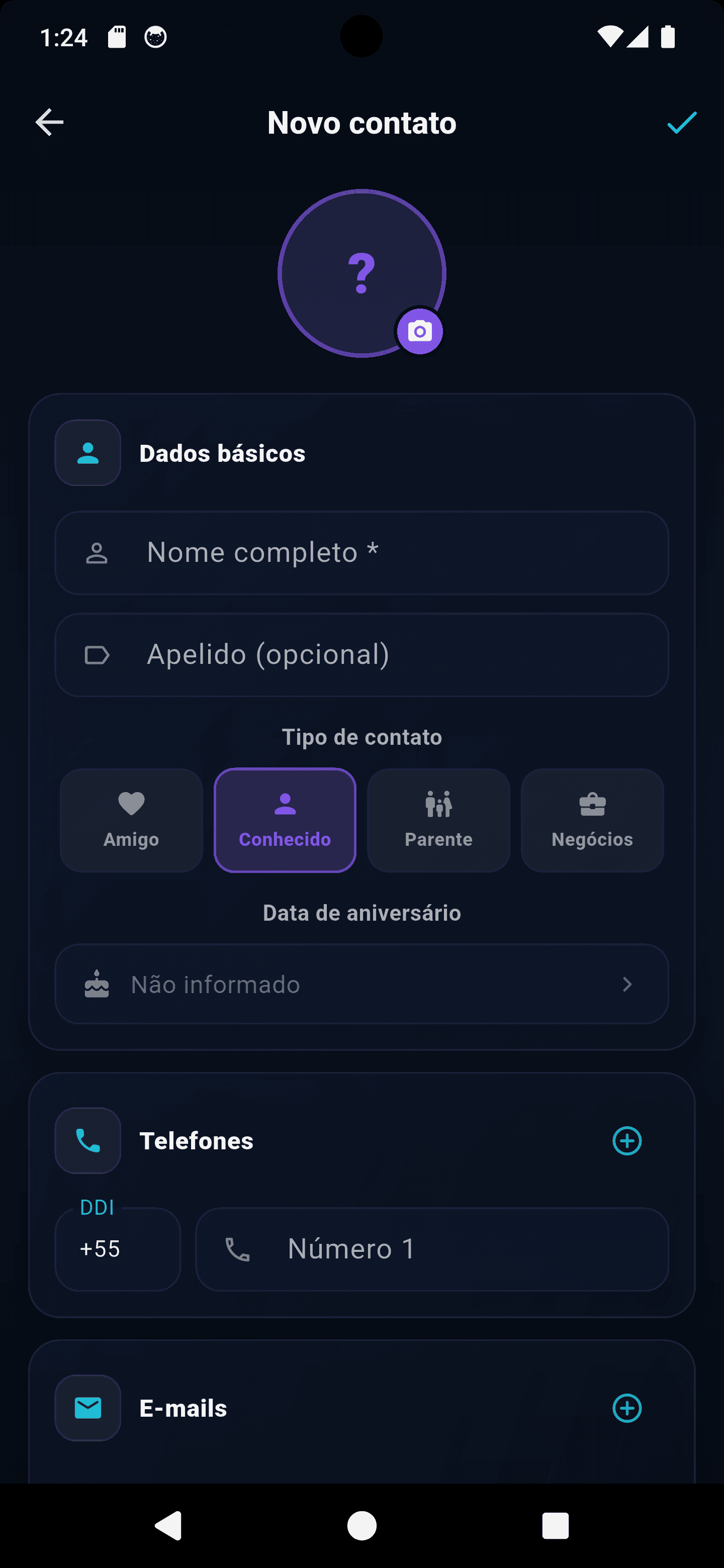 Cadastro de contato na Agenda do Zora7 Suite