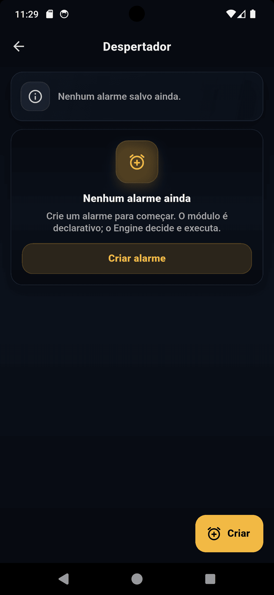 Tela principal do módulo Alarm do Zora7 Suite