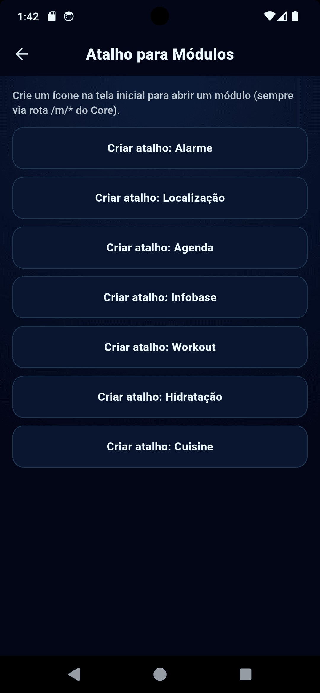 Atalhos de módulos e acesso do Zora7 Suite