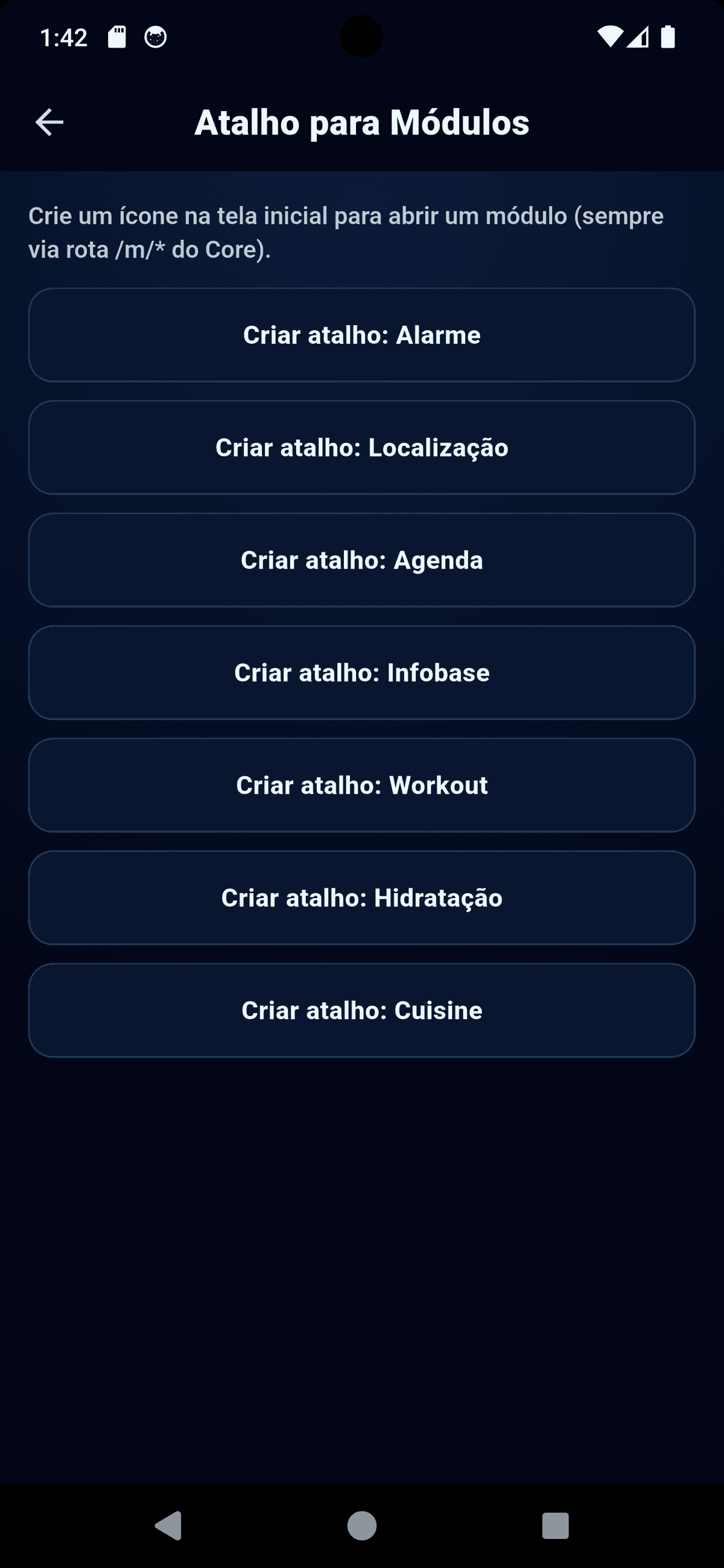Atalhos de módulos e acesso do Zora7 Suite
