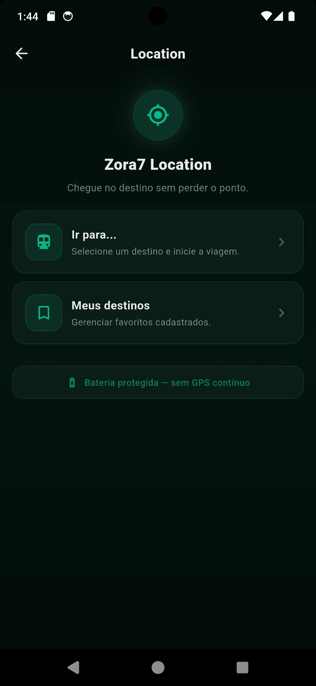 Tela principal do módulo Location do Zora7 Suite