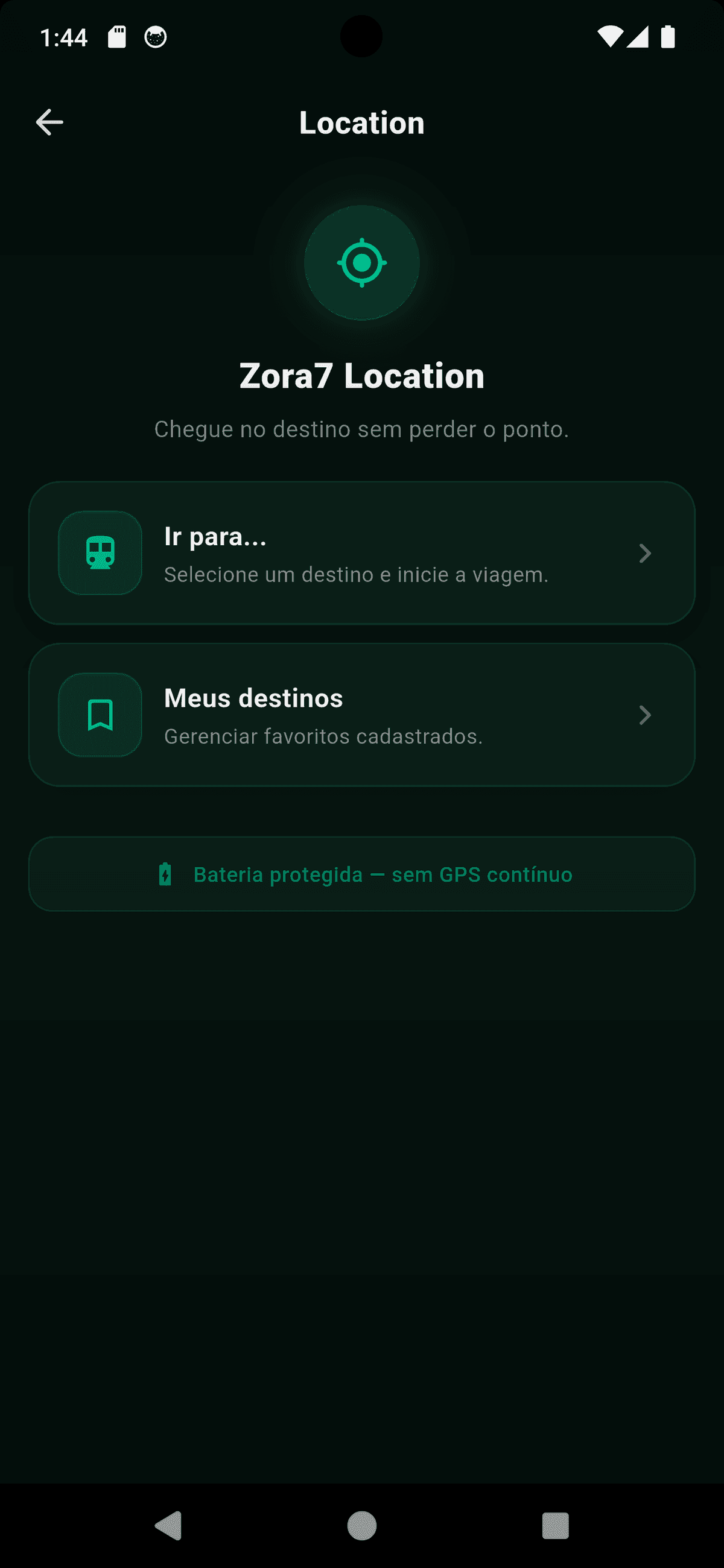 Tela principal do módulo Location do Zora7 Suite